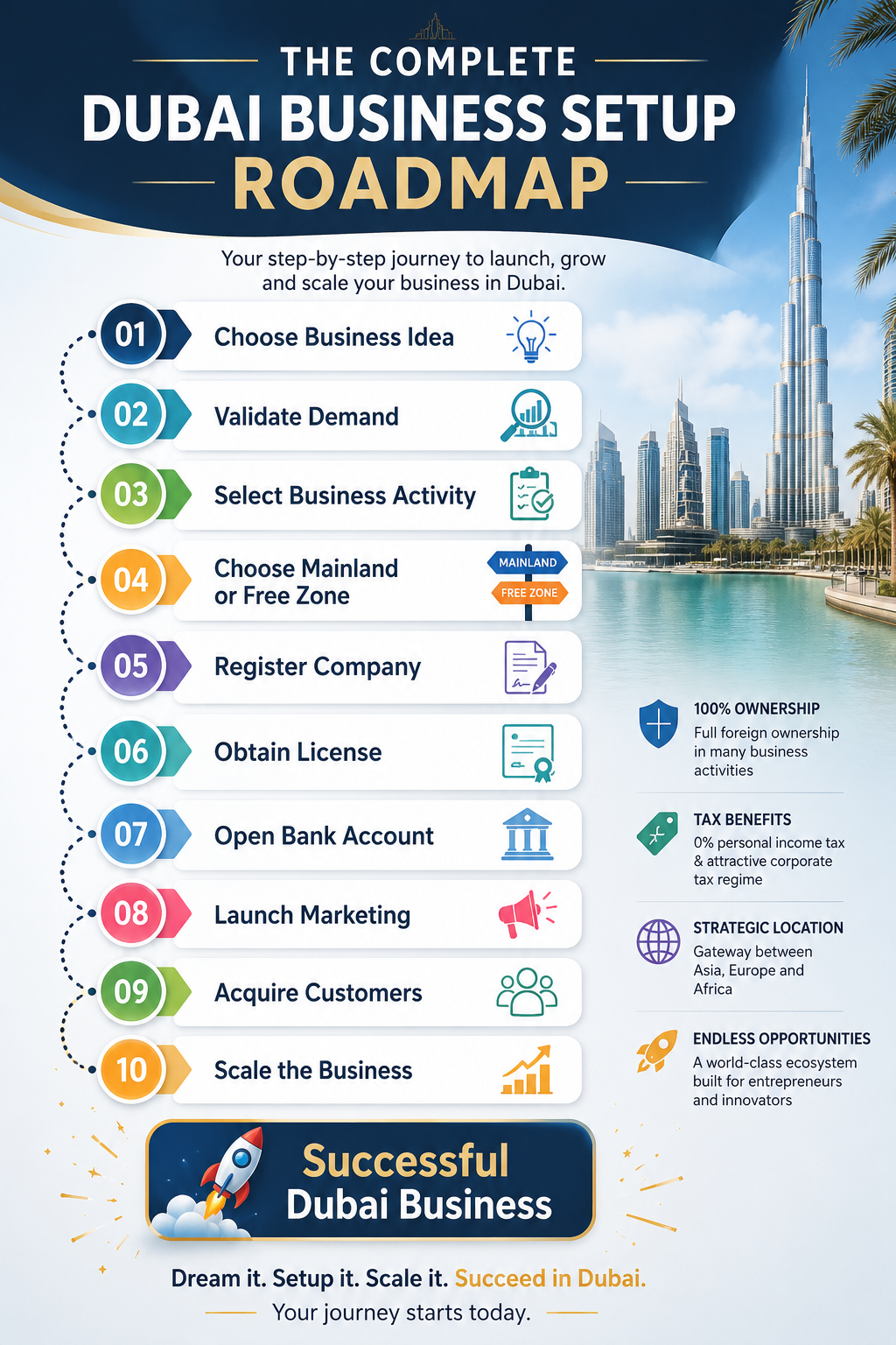 How to Start A Business in Dubai - The Complete Dubai Business Setup Roadmap. Discover the essential steps to successfully start a business in Dubai with our comprehensive roadmap. Unlock your entrepreneurial potential today!
